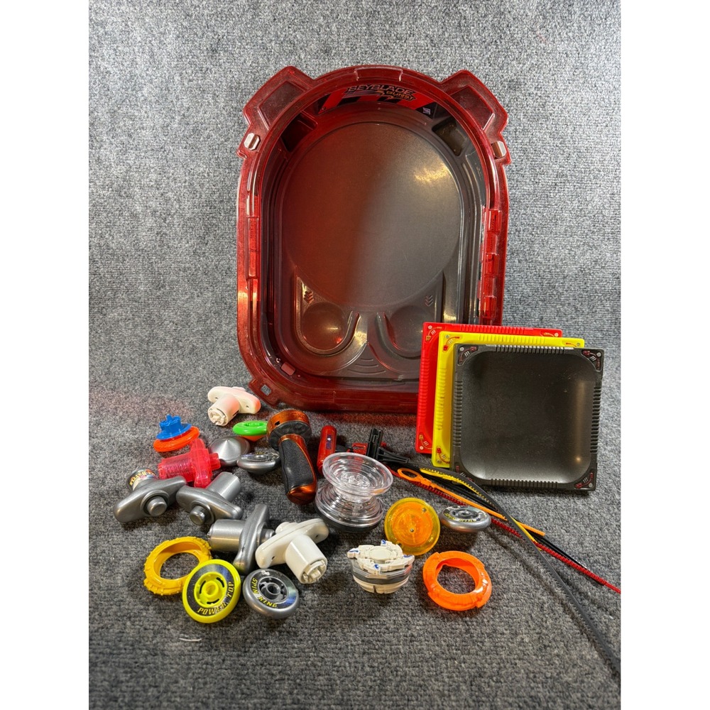 Beyblade Burst Turbo Beystadium Set with Launchers and Mixed Spinners Lot